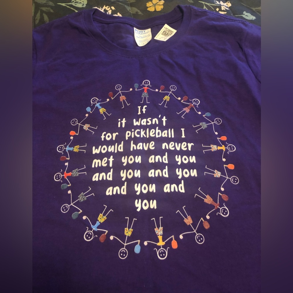 Purple ladies pickle ball T-shirt. New. Short sleeves. 26 inches in length. - Picture 2 of 3